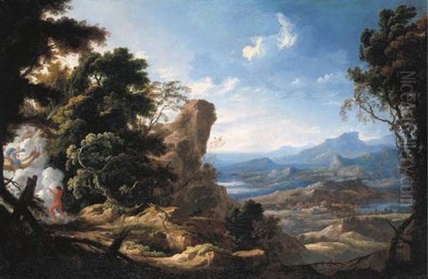 An Extensive Italiante Landscape With Juno And Ixion Oil Painting by Pierre Patel