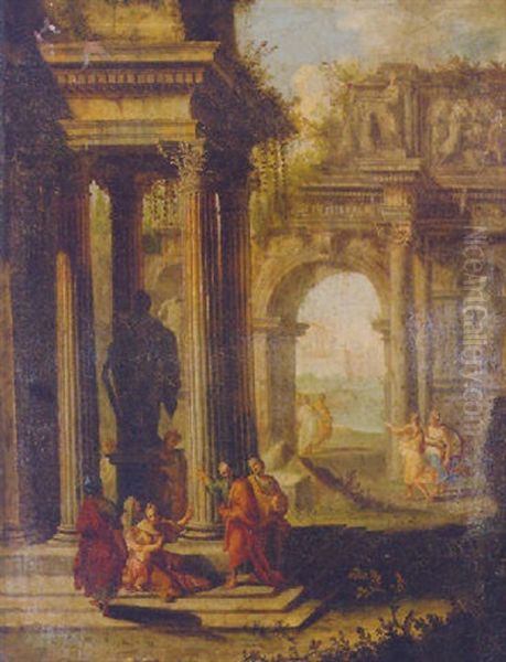 Philosophers Amongst Roman Ruins Oil Painting by Pierre Patel