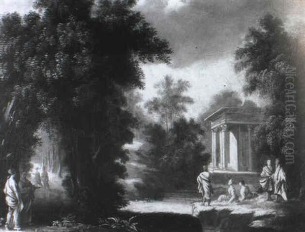 Figures In A Classical Italianate Landscape Oil Painting by Pierre Patel