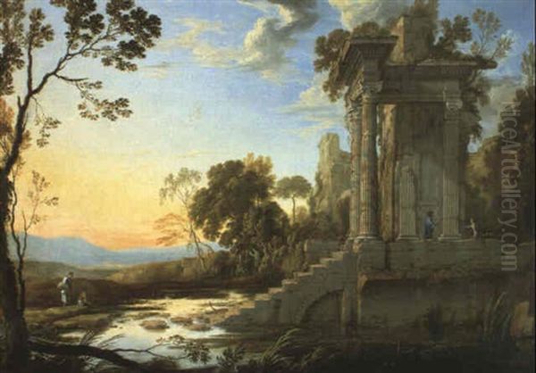 Paysage De Ruines Romaines Au Bord D'un Etung Oil Painting by Pierre Patel