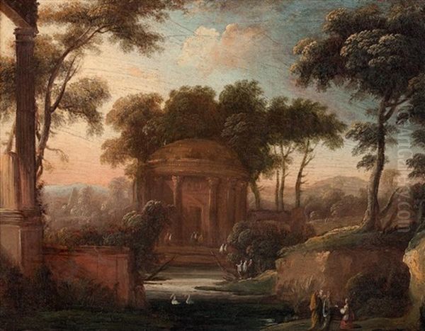 Paysage Au Temple Antique Avec Les Pelerins D'emmaus Oil Painting by Pierre Antoine Patel