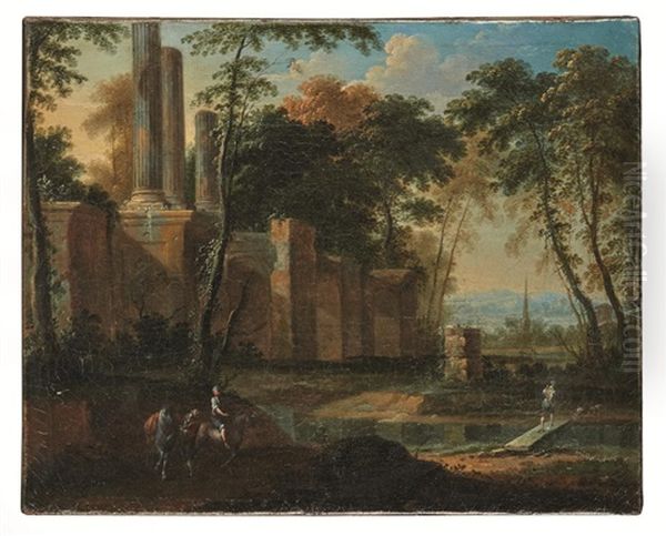 Paysage De Ruines Antiques Oil Painting by Pierre Antoine Patel