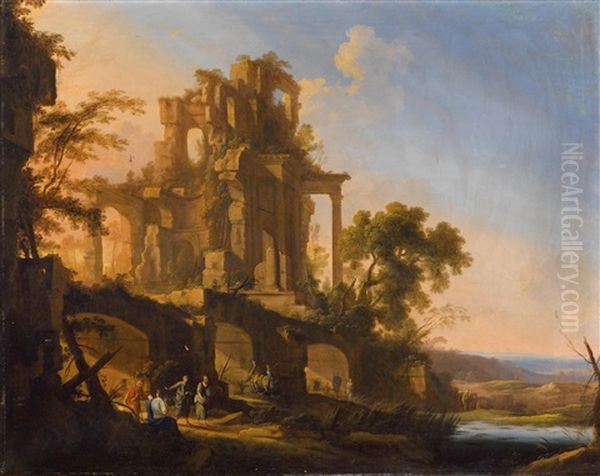 Landscape With Ruins And Figures Oil Painting by Pierre Antoine Patel