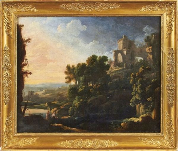 Arkadische Landschaft Im Abendlicht Mit Ruinen Oil Painting by Pierre Antoine Patel