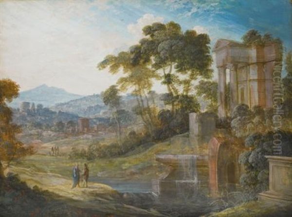 Two Landscapes With Classical Ruins: A) With Two Figures Conversing To The Left; B) With Boats Drawn Up To The Shore (2 Works) by Pierre Antoine Patel