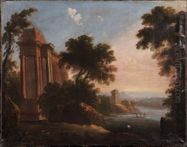 Le Jeune Ruines Antiques Dans Un Paysage Lacustre Oil Painting by Pierre Antoine Patel