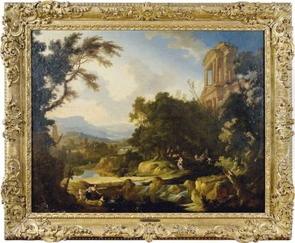 Paysage Classique, Anime De Personnages Oil Painting by Pierre Antoine Patel