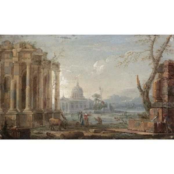 A Capriccio View Possibly Of Saint Peter's, Rome Oil Painting by Pierre Antoine Patel