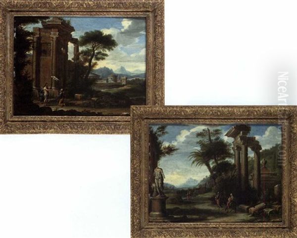 Flight Into Egypt (+ Saint John The Baptist; Pair) Oil Painting by Pierre Antoine Patel