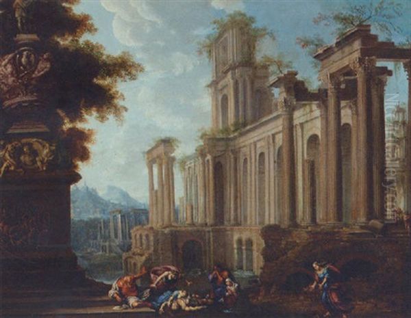 A Capriccio Of Roman Ruins, With Death Of Adonis(?) Oil Painting by Pierre Antoine Patel