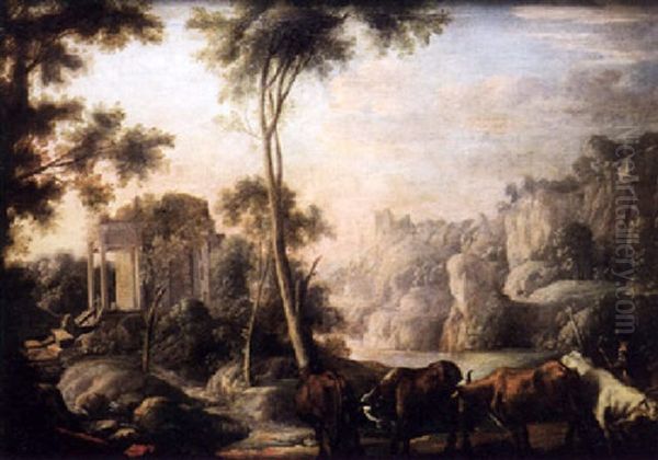 Paysage Avec Berger Et Troupeau Oil Painting by Pierre Antoine Patel