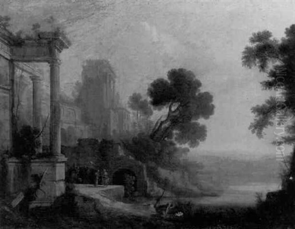 La Decouverte De Moise Dans Un Paysage De Ruines Antique Oil Painting by Pierre Antoine Patel