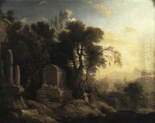 Pyrame Et Thisbe Dans Un Paysage Avec Des Ruines Antiques Oil Painting by Pierre Antoine Patel