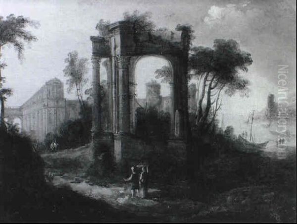 Titel1: Ruines Au Bord De La Mer & Titel2:      Ruines Au Bord De La Riviere Oil Painting by Pierre Antoine Patel