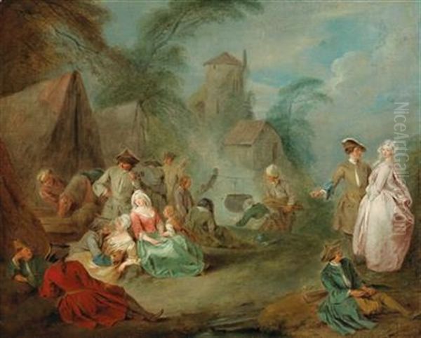 A Military Encampment Oil Painting by Jean-Baptiste Pater