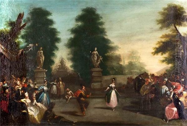 Hofische Festgesellschaft- Fe'te De Foire Ou Bal Masque Dans Un Parc Oil Painting by Jean-Baptiste Pater