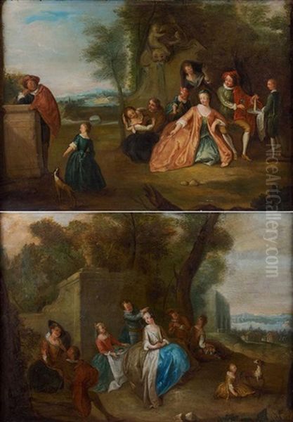 Scenes Galantes (pair) Oil Painting by Jean-Baptiste Pater