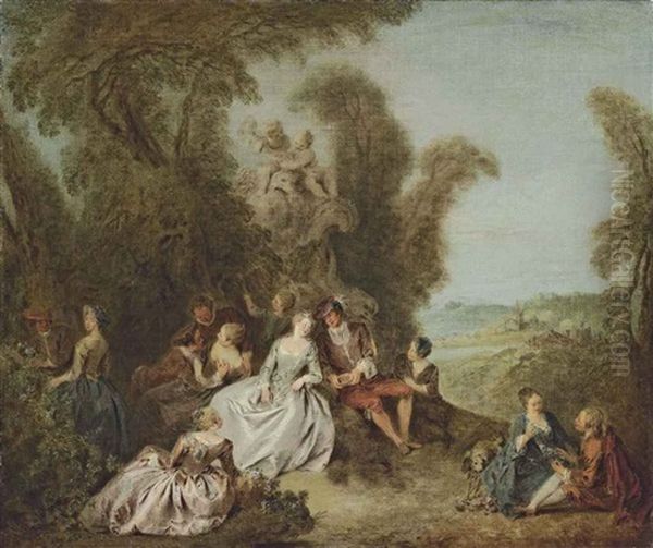 Fete Champetre Or Les Denicheurs D'oiseaux Oil Painting by Jean-Baptiste Pater