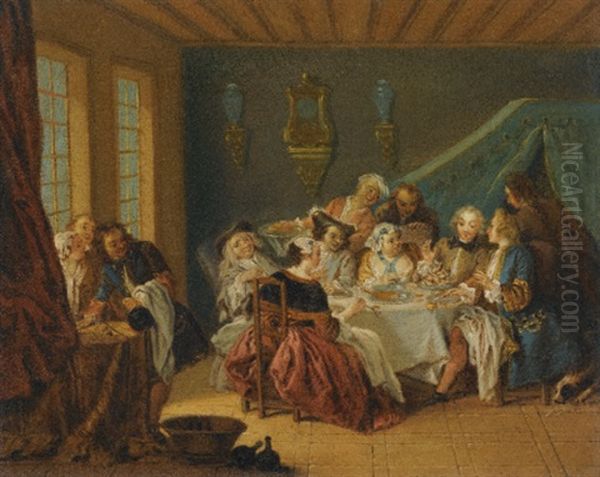 An Interior With Elegant Figures Dining Oil Painting by Jean-Baptiste Pater