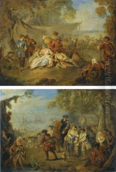 Figures Resting In A Military Encampment (+ Figures In A Military Encampment With A Horseman Directing Troops, Lrgr; Pair) Oil Painting by Jean-Baptiste Pater