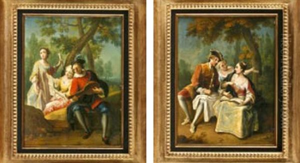 Hofische Gesellschaft Im Park Beim Musizieren (+ Another; Pair) Oil Painting by Jean-Baptiste Pater