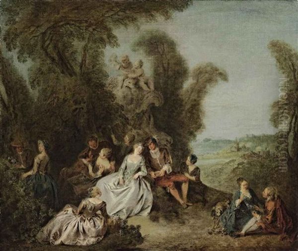 Fete Champetre Or Les Denicheurs D'oiseaux by Jean-Baptiste Pater