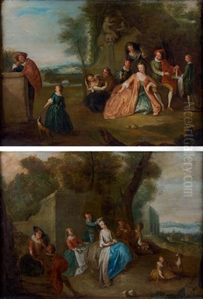 Scenes Galantes (pair) Oil Painting by Jean-Baptiste Pater