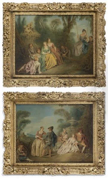 La Balancoire (+ La Danse; Pair) Oil Painting by Jean-Baptiste Pater