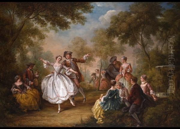 Rokoko-gesellschaft Mit Tanzendem Paar Im Park Oil Painting by Jean-Baptiste Pater