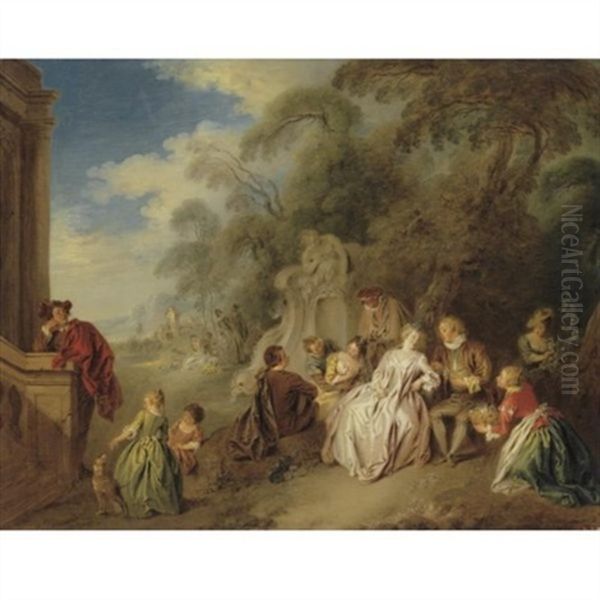 Fete Galante With Figures In A Park: Amour Et Badinage Oil Painting by Jean-Baptiste Pater