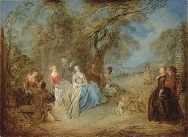 Fete Galante - Elegant Company In A Park Oil Painting by Jean-Baptiste Pater