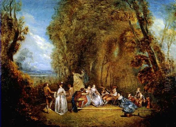 Gesellschaft Im Park (+ Another, Similar; Pair) Oil Painting by Jean-Baptiste Pater