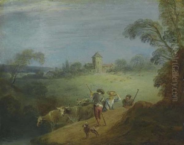 Landschaft Mit Kuherde Und Hirtenpaar Oil Painting by Jean-Baptiste Pater