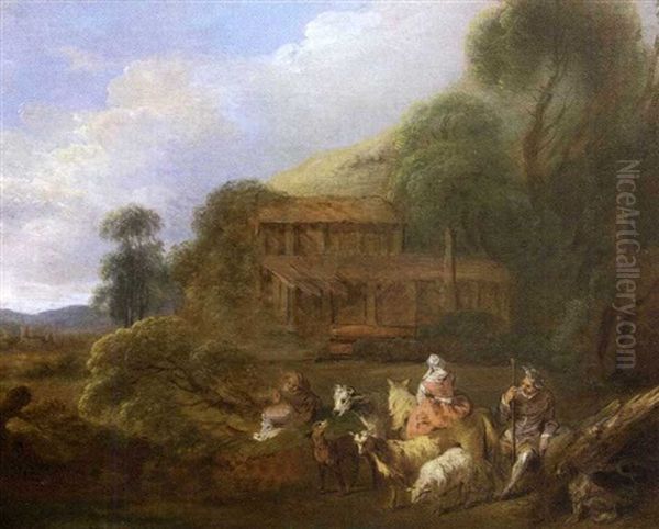 Paysage Aux Bergers Et Leur Troupeau De Chevres Oil Painting by Jean-Baptiste Pater