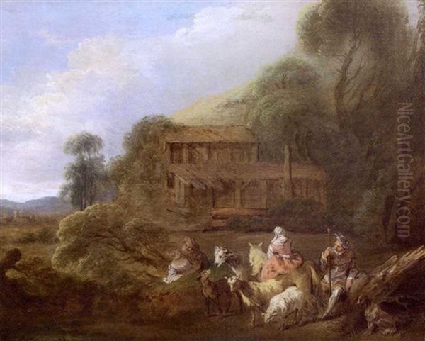 Paysage Aux Bergers Et Leur Troupeau De Chevres Oil Painting by Jean-Baptiste Pater