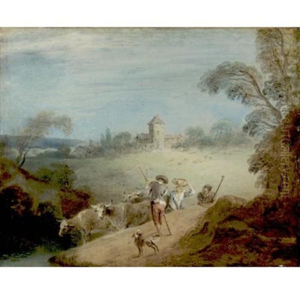 A Pastoral Landscape With A Shepherd And Shepherdess Oil Painting by Jean-Baptiste Pater