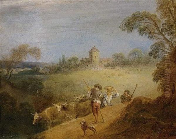 A Pastoral Landscape With A Shepherd And Shepherdess Oil Painting by Jean-Baptiste Pater