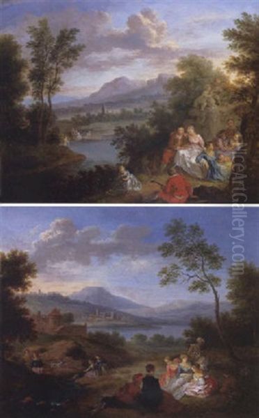 Elegant Figures Resting In An Extensive Landscape Oil Painting by Jean-Baptiste Pater