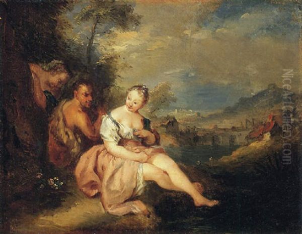 A Satyr With Two Nymphs By A River Oil Painting by Jean-Baptiste Pater