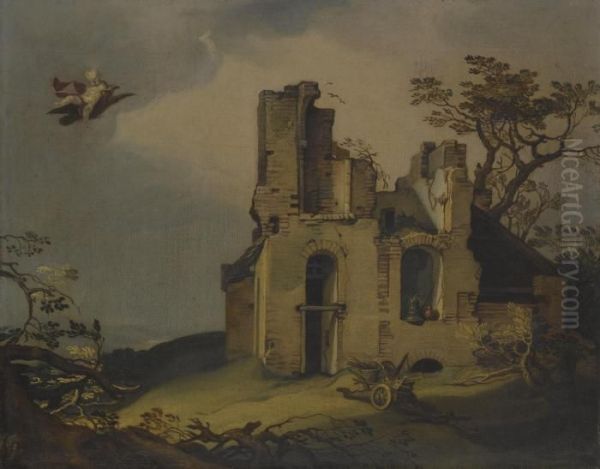 A Landscape With Ruins, With The Rape Of Ganymede Oil Painting by Abraham Bloemaert