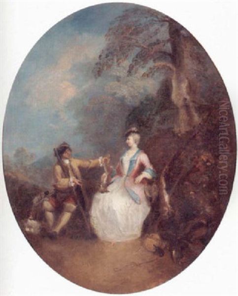 A Wooded Landscape With A Huntsman Offering A Rabbit To An Elegant Lady Oil Painting by Jean-Baptiste Pater