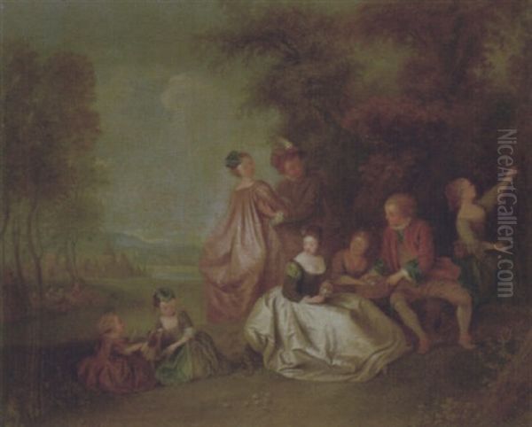 An Elegant Company Dancing And Resting In A Woodland Clearing Oil Painting by Jean-Baptiste Pater