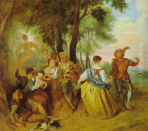 Elegante Gesellschaft Bei Spiel Und Tanz In Einer Landschaft Oil Painting by Jean-Baptiste Pater