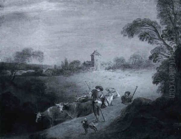 Paysage Avec Bergers, Troupeaux Et Chien by Jean-Baptiste Pater