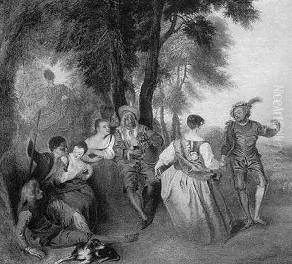 An Elegant Couple Dancing And Other Figures At Play In A Pastoral Landscape Oil Painting by Jean-Baptiste Pater