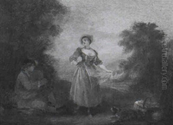 An Arcadian Landscape With A Shepherdess And A Shepher Playing A Bagpipe Oil Painting by Jean-Baptiste Pater