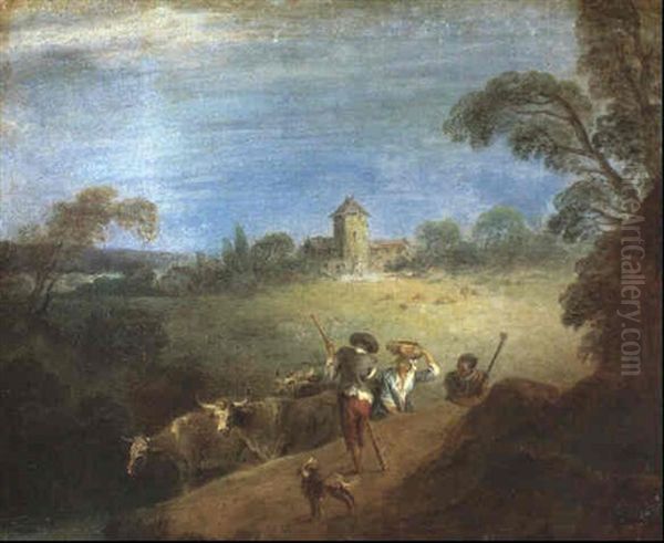 Hirten Mit Herde Und Hund In Weiter Landschaft Oil Painting by Jean-Baptiste Pater