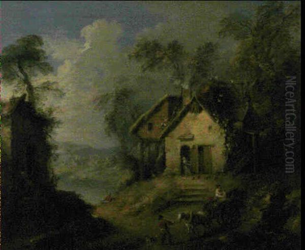 Paysage Aux Chaumieres Et A La Carriole Oil Painting by Jean-Baptiste Pater