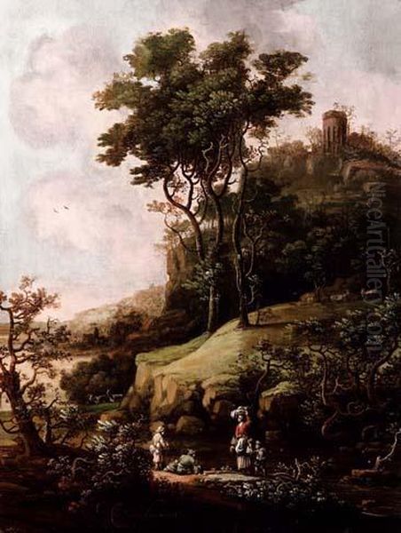 Paesaggio Con Viandanti Presso Unruscello Oil Painting by Adriaen Bloemaert