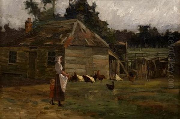 Colonial Cottage With Chickens Oil Painting by John Ford Paterson